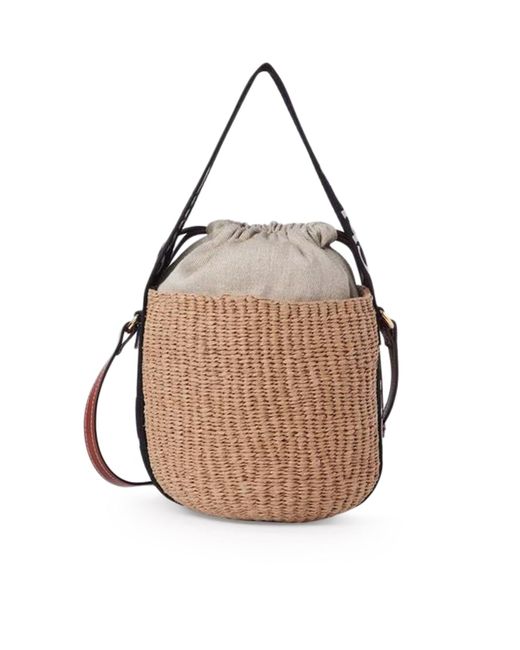 Chloé Black Woody Small Basket Bag In Natural Fibers