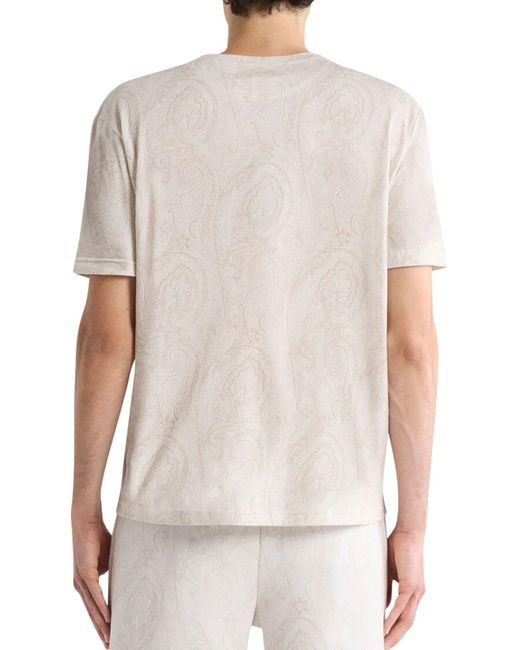Etro White Cotton T-Shirt With Arnica Pattern for men