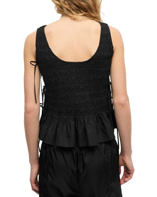 Ganni Black Cotton Top With Layers