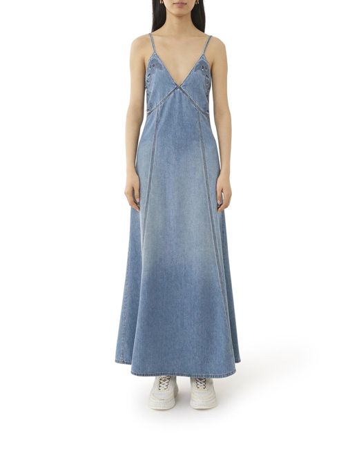 Chloé Blue Embroidered Denim Maxi Dress - Women's - Linen/flax/cotton
