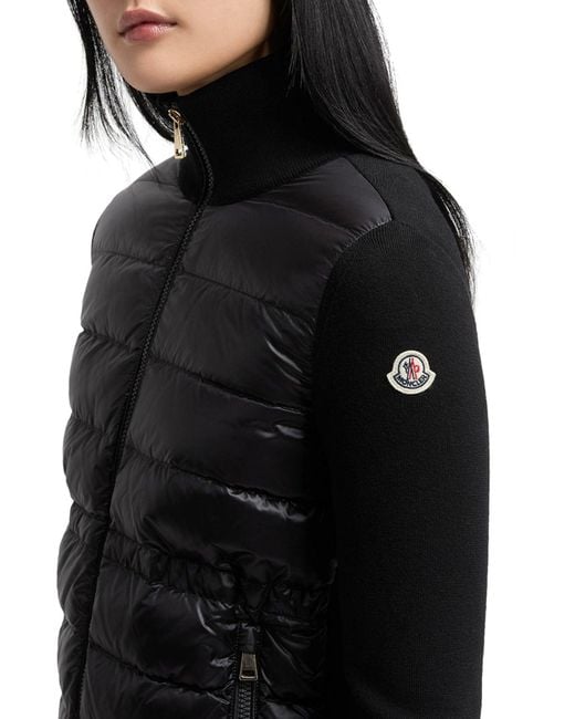 Moncler Black Wool Padded Cardigan With Zip