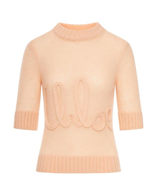Pullover con logo in maglia di lana d`alpaca e seta di Chloé in White