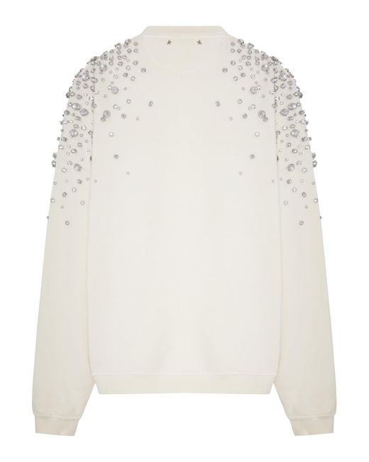 Golden Goose Deluxe Brand White Deluxe Brand Crew-Neck Sweatshirt With Jeweled Appliqués