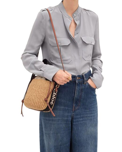 Chloé Black Woody Small Basket Bag In Natural Fibers