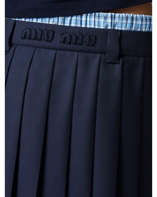 Miu Miu Blue Pleated Batavia Miniskirt