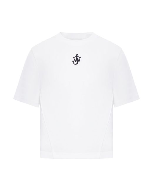 T-shirt corta a pannelli con ricamo anchor di J.W. Anderson in White
