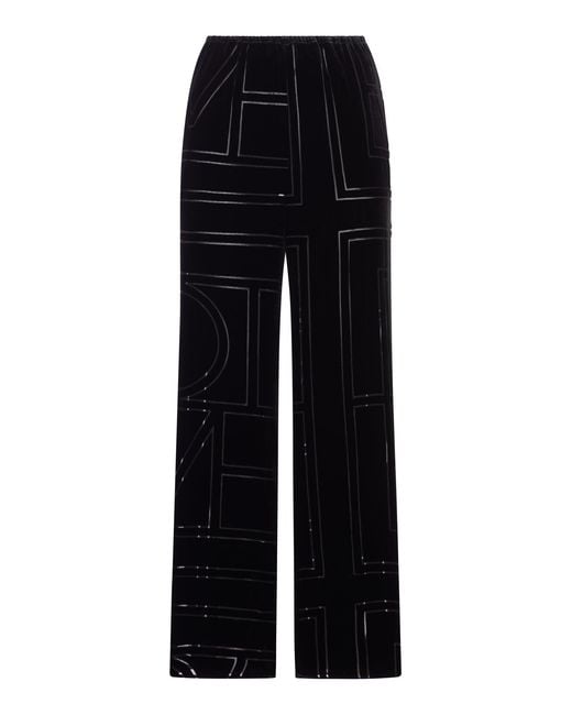 Totême Black Velvet Trousers With Dãvorã Monogram