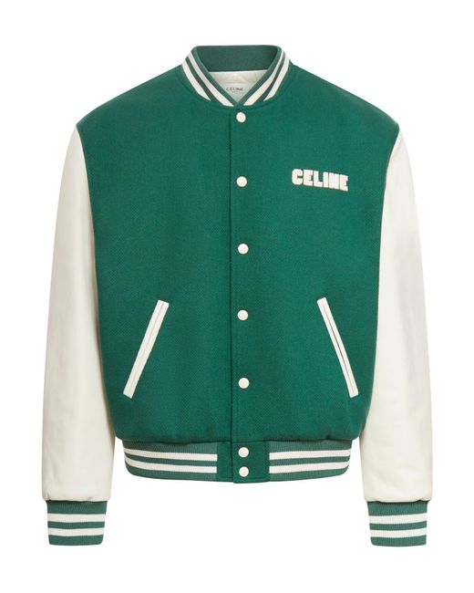 Céline Green Bomber Jacket With Leather Sleeves for men