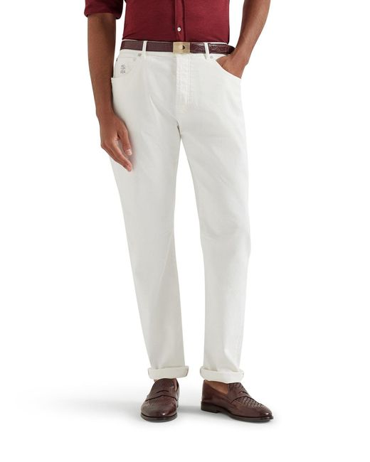Brunello Cucinelli White Stretch Cotton Jeans for men