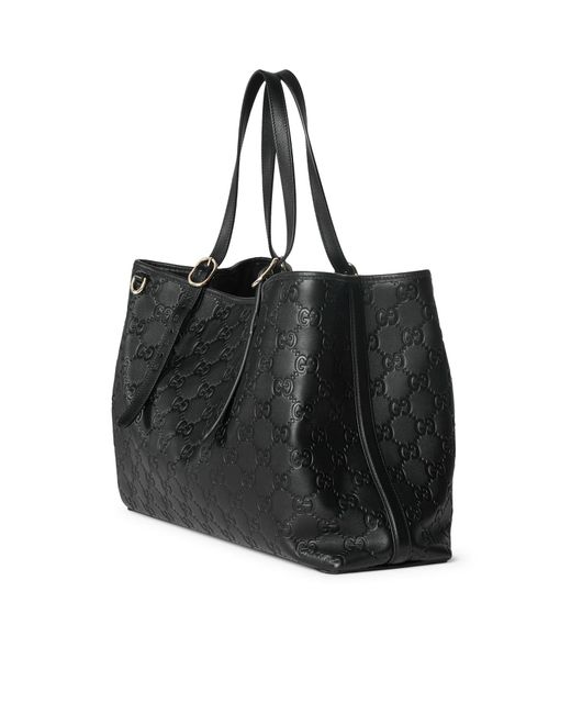 トートバッグ Gucci Black Leather Large Gg Emblem Shopping Bag Gucci Large Gg Emblem Shopping Bag in Black | Lyst