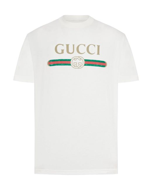 Gucci White Cotton And Silk Jersey T-Shirt With Print