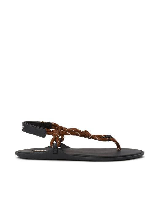 Miu Miu Brown Riviere Sandals In Rope And Leather