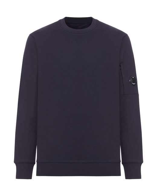 C P Company Blue Crew Neck Fleece Sweatshirt for men