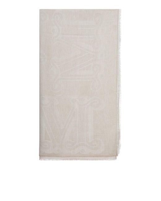 Max Mara White Cotton Blend Scarf With Jacquard Logo