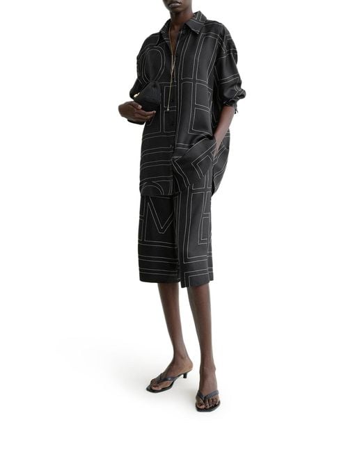 Totême  Black Silk Shirt With Monogram Embroidery