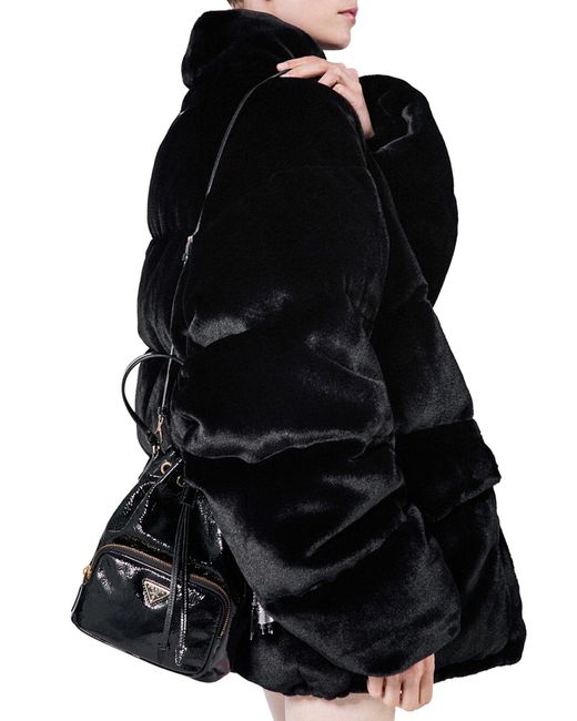 Prada Black Duet Bucket Bag In Naplak Patent Leather