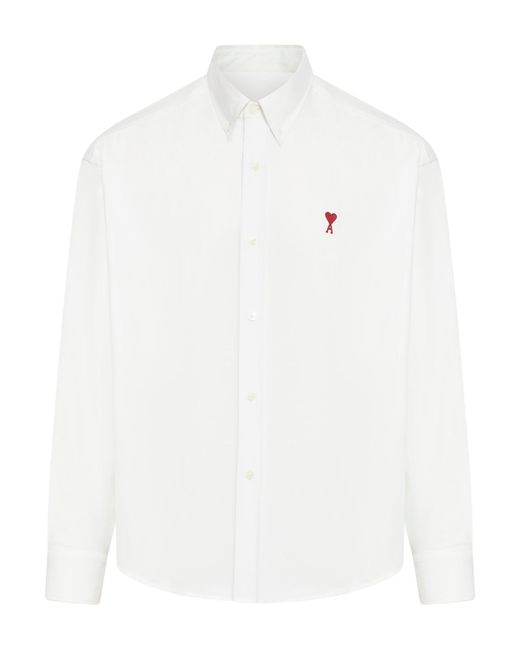 AMI White Button Down Shirt Ami De Coeur In Striped Cotton Oxford. for men