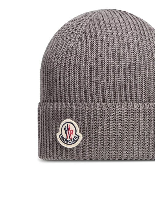 Moncler Gray Cotton Logo Hat for men