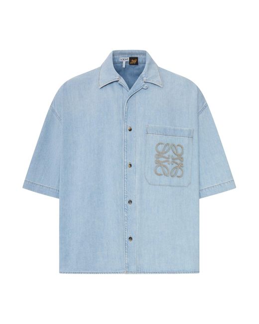 Loewe Blue X Paula's Ibiza Short-Sleeved Denim Shirt With Anagram Embroidery for men