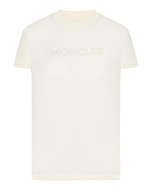 Moncler White T-shirt With Embroidered Logo