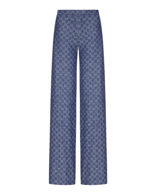 Gucci Blue gg Jacquard Cotton Denim Trousers