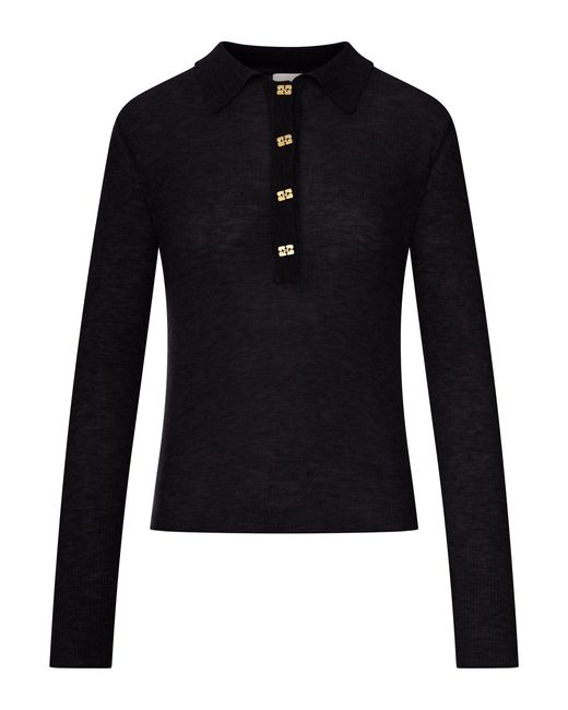 Ganni Blue Semi-transparent Wool Polo
