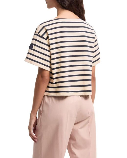 Moncler White Striped Crop T-Shirt With Logo