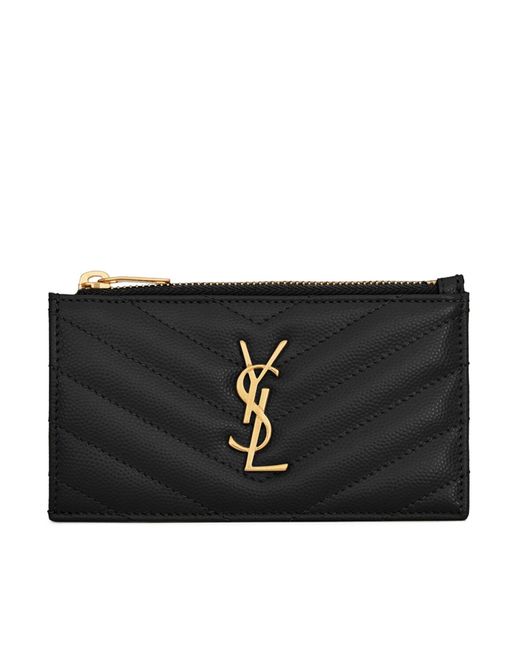 Saint Laurent Black Cassandre Matelassã Fragments Card Holder With Zip
