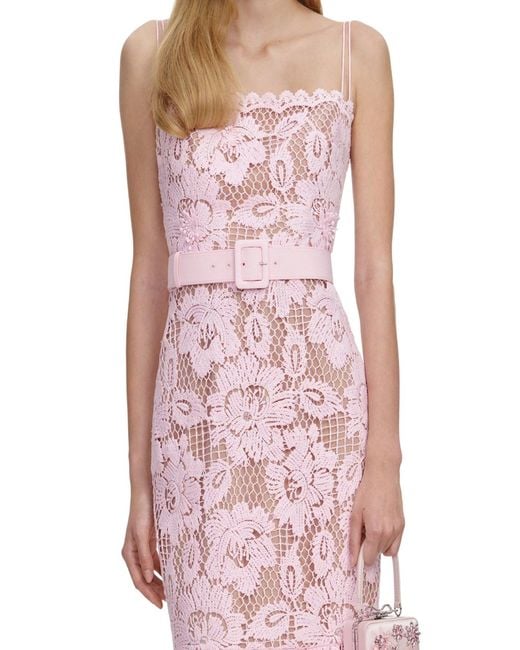 Self-Portrait Pink Crochet Lace Midi Dress