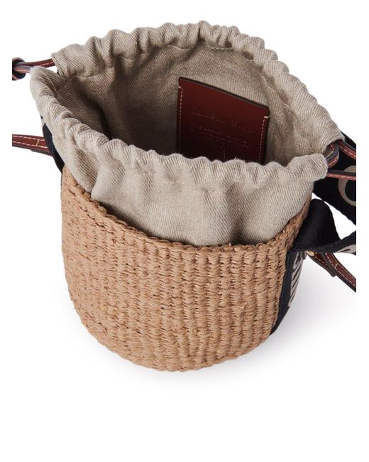 Chloé Black Woody Small Basket Bag In Natural Fibers