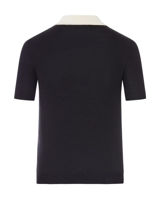 Valentino Garavani Black Wool Sweater With Contrast Collar And Bow