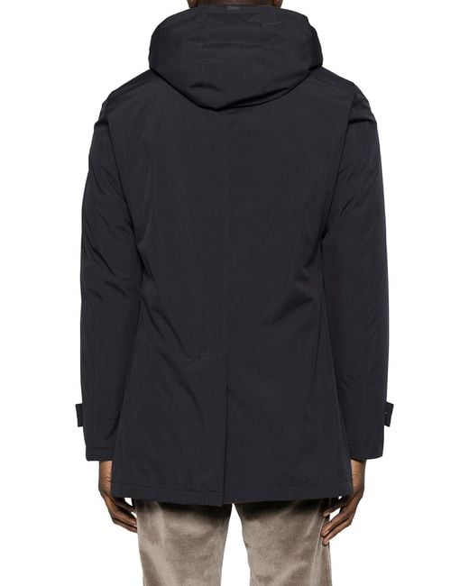 Herno Blue Technical Coat With Hood for men