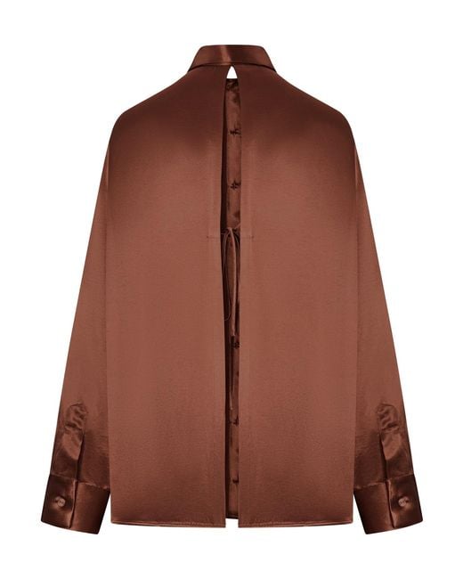 THE NINA STUDIO Brown Oversized Silk Shirt With Vertical Back Opening