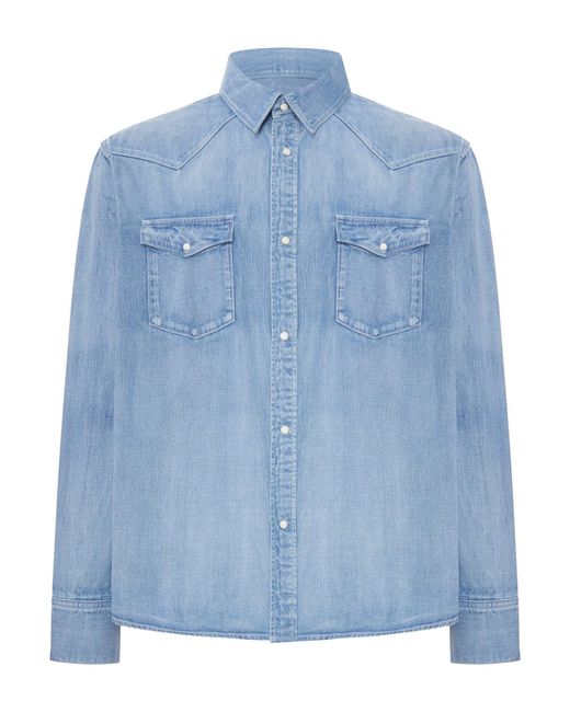 Visvim Blue Denim Shirt With Snap Buttons for men