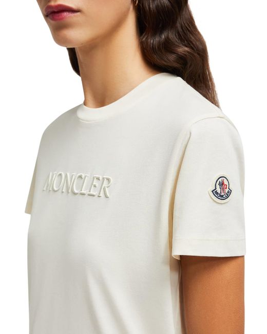 Moncler White Embroidered Tonal Logo Cotton T-shirt