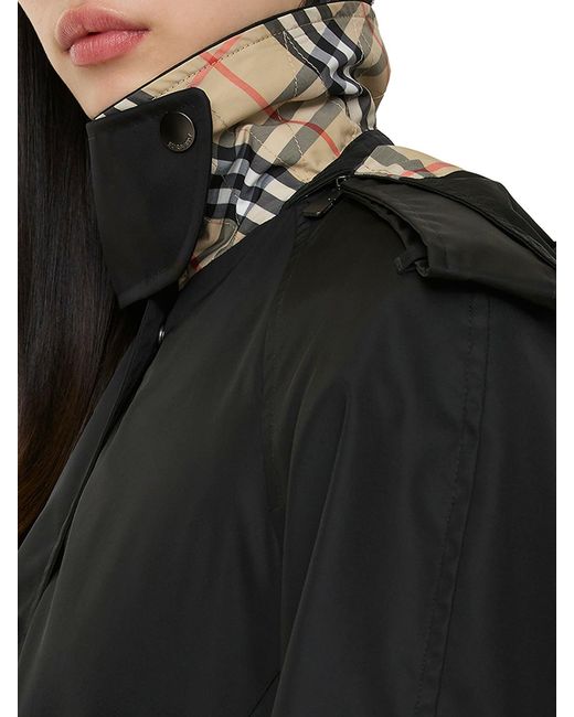 Burberry Black Long Nylon Car Coat With Hood