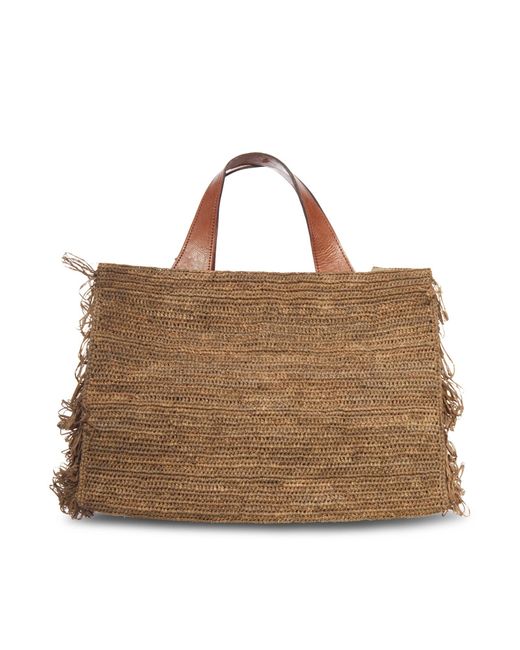 Borsa in rafia onja con frange di IBELIV in Brown