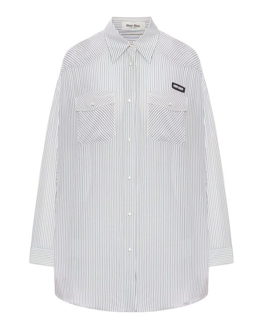 Camicia a righe in popeline di Miu Miu in White