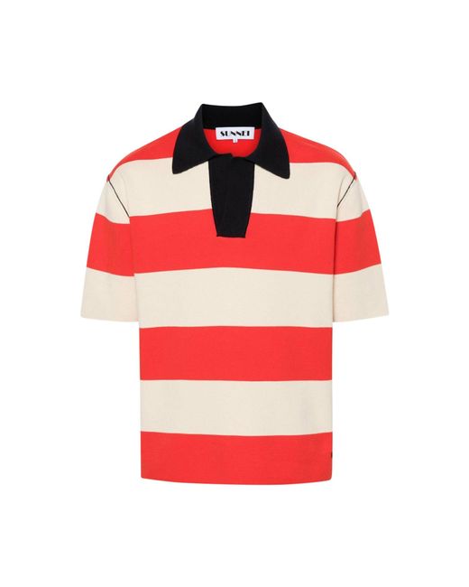 Sunnei Red Striped Polo Shirt for men
