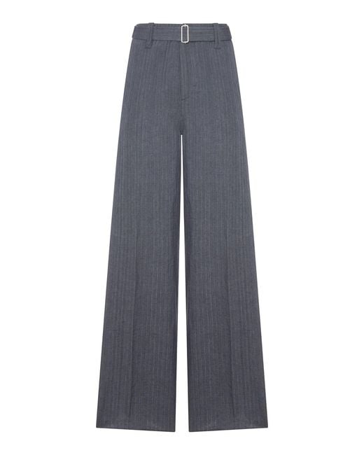 Lardini Blue Tailored Pinstripe Linen Palazzo Trousers With Belt for men