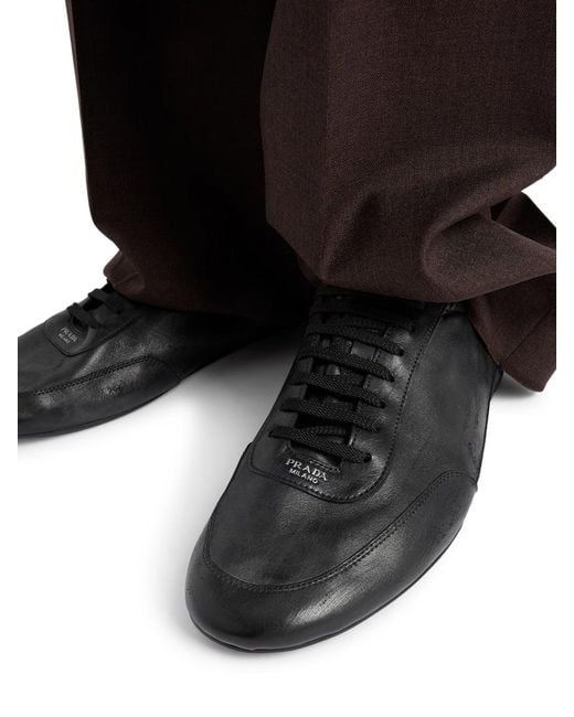 Prada Black Collapse Leather Sneakers for men