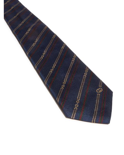 Gucci Blue Silk Tie With Hook And Gg Cross for men