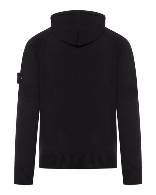 Stone Island Black Sweater With Hood And Zip for men