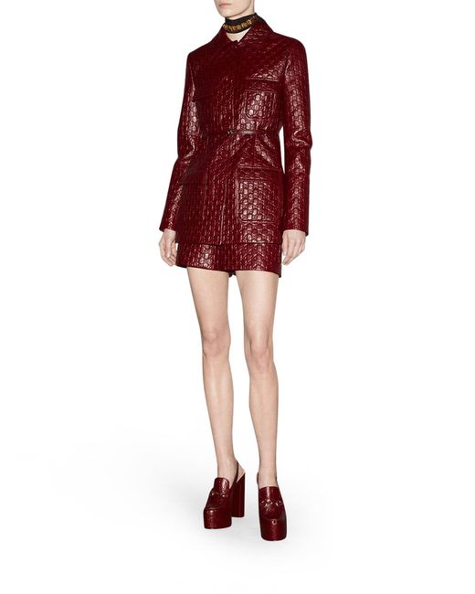 Gucci Leather Jacket With GG In Relief in Red | Lyst