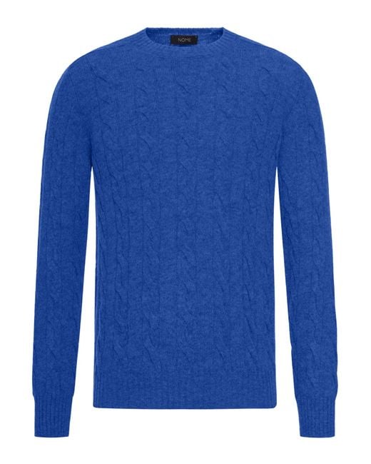 Nome G Blue Shetland Wool Cable-Knit Crewneck for men