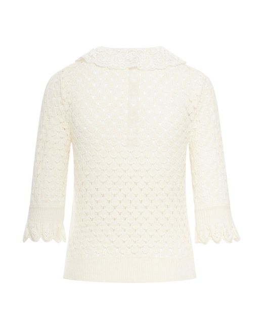 Chloé White Cotton And Wool Perforated Knit Sweater