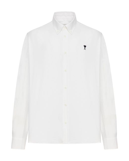 Camicia bianca in cotone con logo ami de coeur di AMI in White da Uomo