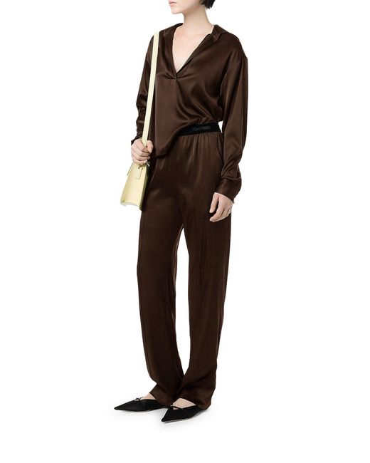 Tom Ford Brown Stretch Silk Satin Trousers