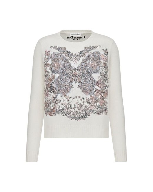 Dior White Embroidered Cashmere Sweater