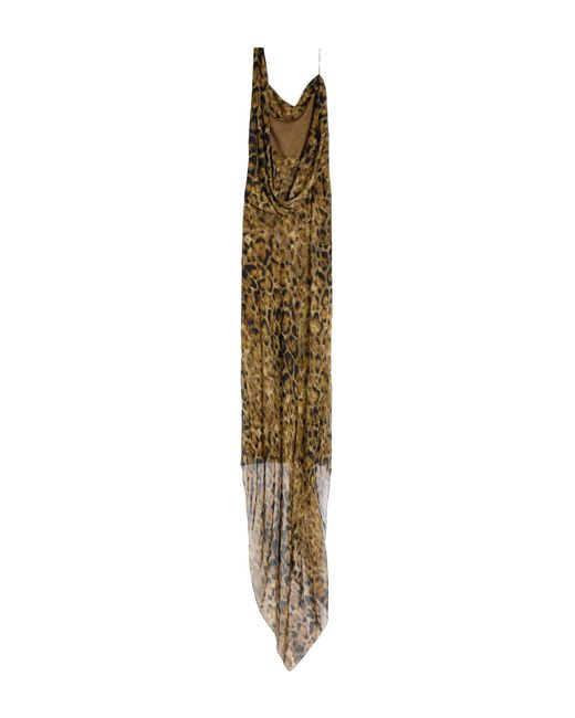 Céline Metallic Long Draped Dress In Silk Georgette Fulvo